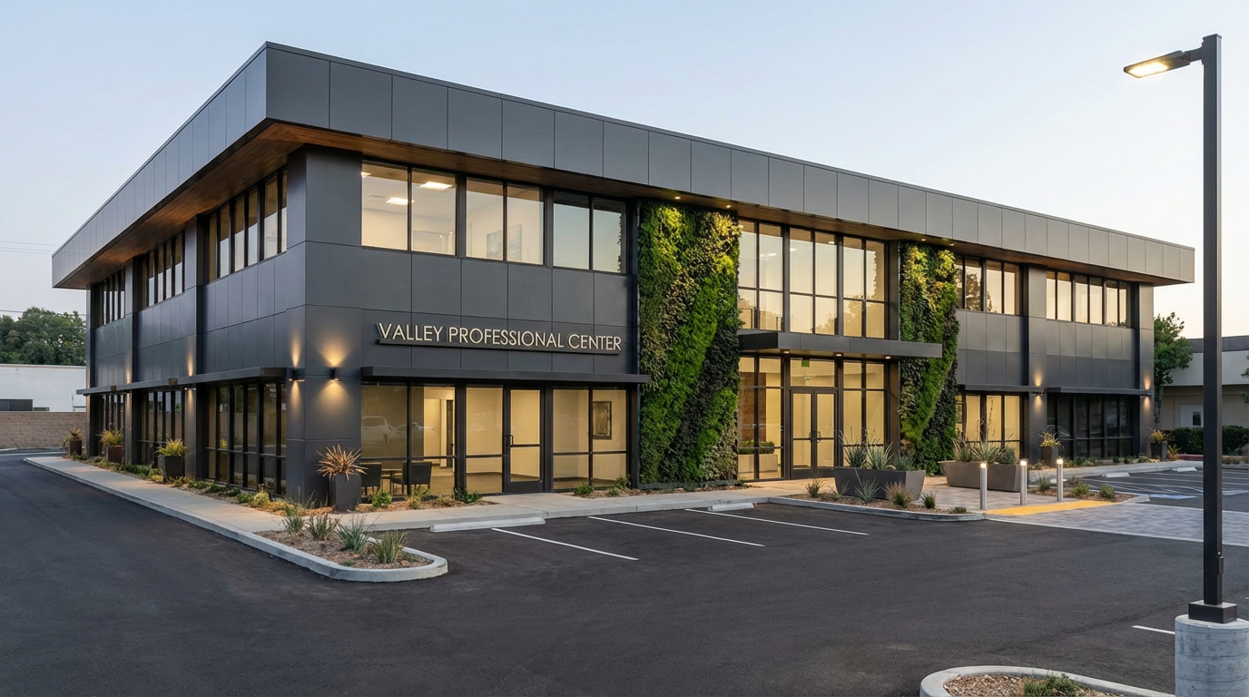 Building entrance with renovated modern facade